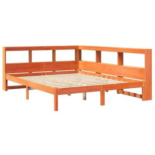 Seng med reol uden madras 140x200cm massivt fyrretræ gyldenbrun