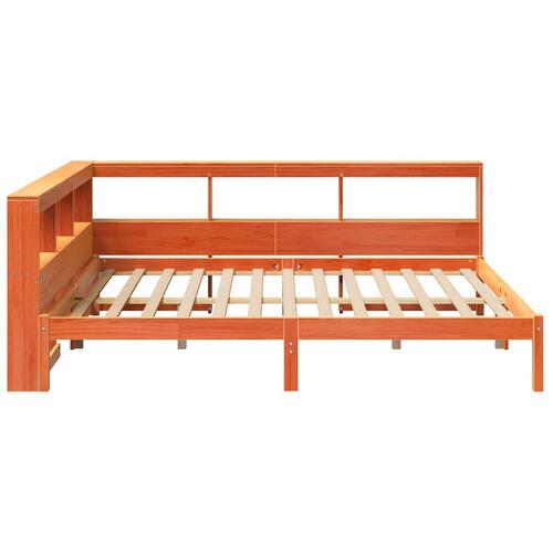 Seng med reol uden madras 140x200cm massivt fyrretræ gyldenbrun
