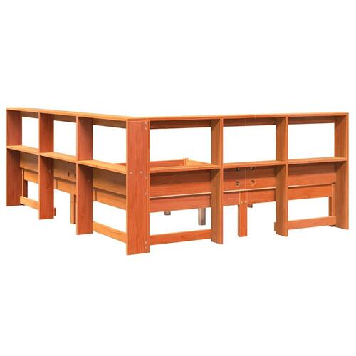 Seng med reol uden madras 140x200cm massivt fyrretræ gyldenbrun