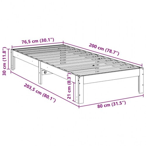 Sengeramme 80x200 cm i massivt fyrretræ - hvid