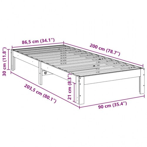 Sengeramme 90x200 cm i massivt fyrretræ