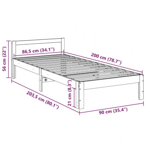 Sengeramme 90x200 cm i massivt fyrretræ uden madras