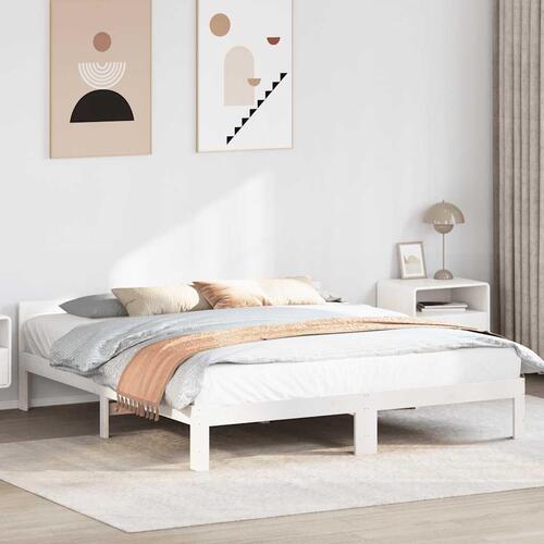 Sengeramme uden madras 160x200 cm massivt fyrretræ hvid
