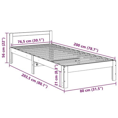Sengeramme uden madras 80x200 cm massivt fyrretræ gyldenbrun