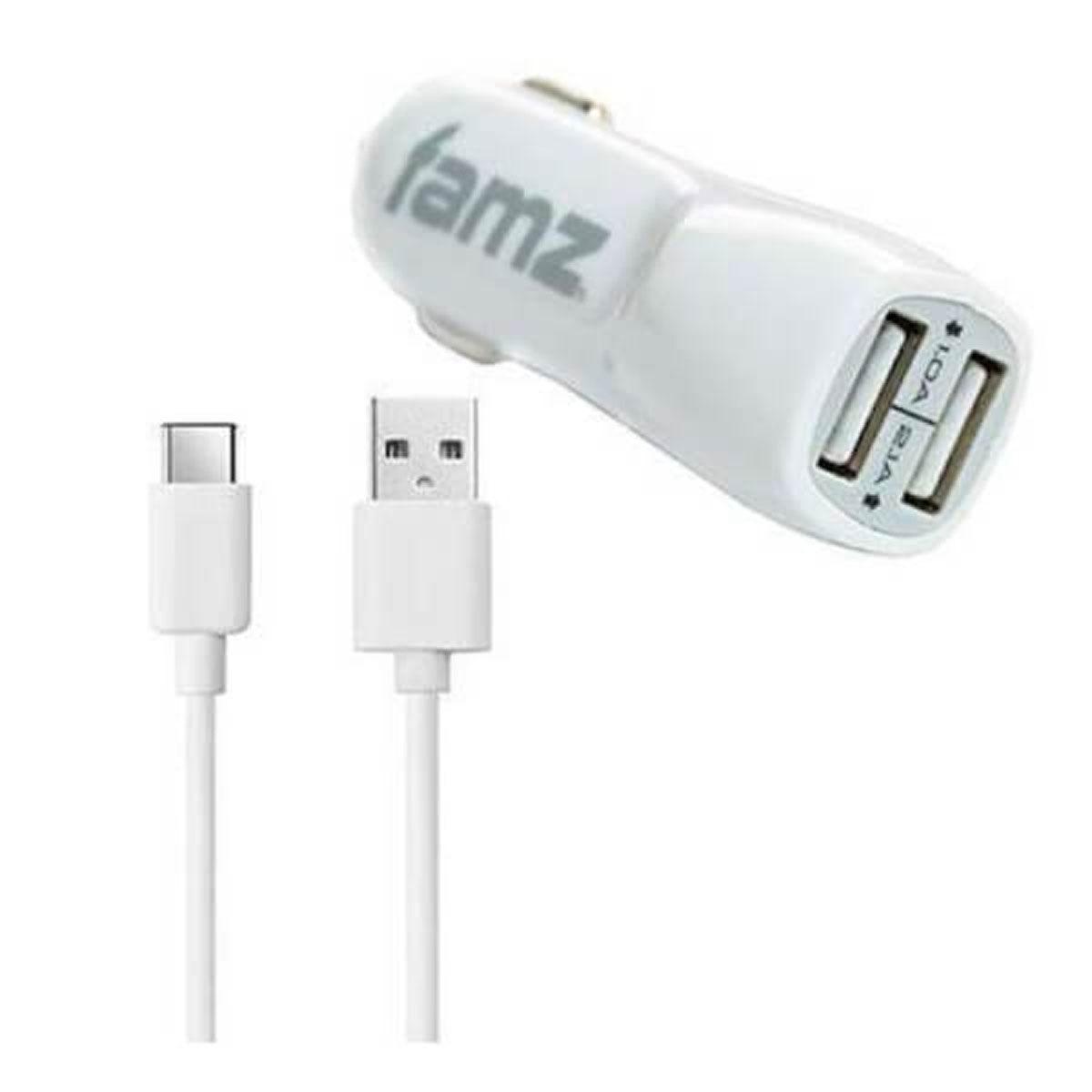 Famz biloplader med USB-C og 2× USB - Hvid