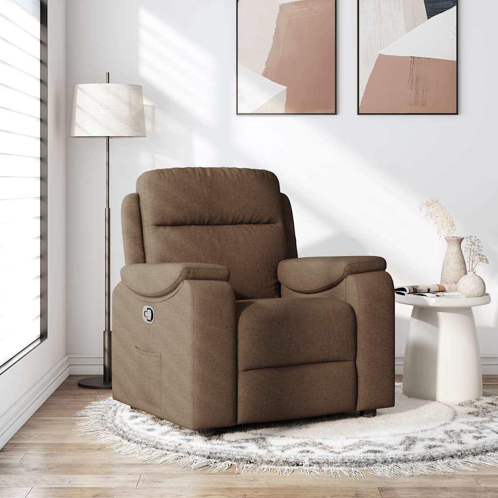 Lænestol i stof - brun, manuel recliner med sidelomme