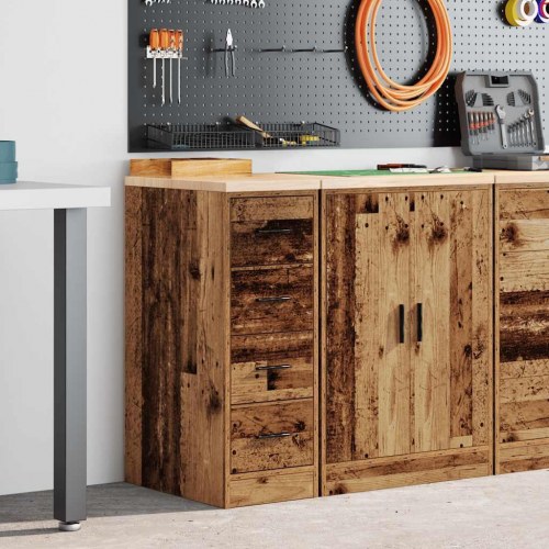 Garageopbevaringsskab i gammelt trælook - 30 × 51 × 85 cm med 4 skuffer
