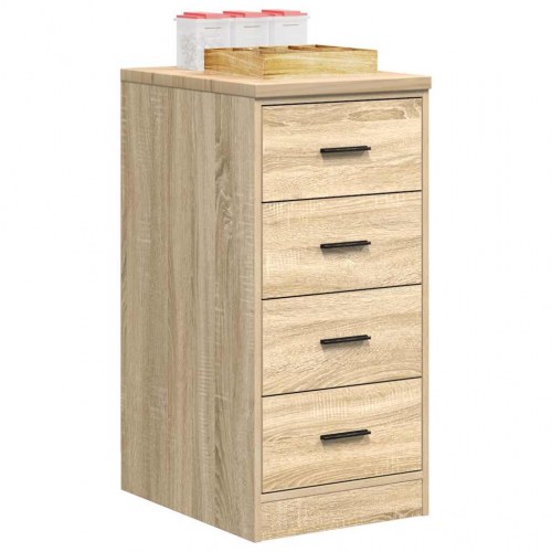 Garageopbevaringsskab med 4 skuffer - Sonoma eg, 40×51×85 cm, massiv fyrretræs-bordplade