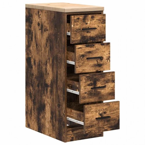 Garageopbevaringsskab med 4 skuffer - røget eg, 30×51×85 cm, bordplade i massivt fyrretræ