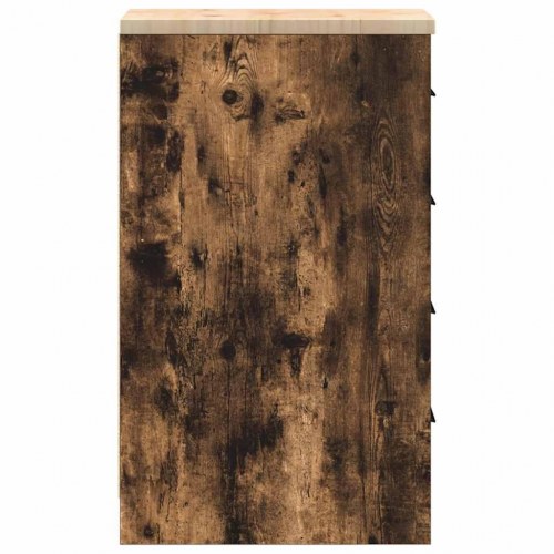 Garageopbevaringsskab med 4 skuffer - røget eg, 30×51×85 cm, bordplade i massivt fyrretræ