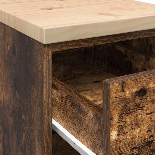 Garageopbevaringsskab med 4 skuffer - røget eg, 30×51×85 cm, bordplade i massivt fyrretræ