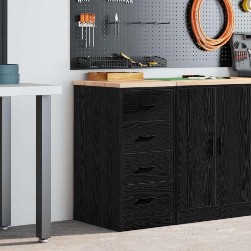 Garageopbevaringsskab med 4 skuffer - sort, 40×51×85 cm, massivt fyrretræ/konstrueret træ