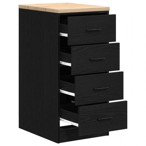 Garageopbevaringsskab med 4 skuffer - sort, 40×51×85 cm, massivt fyrretræ/konstrueret træ