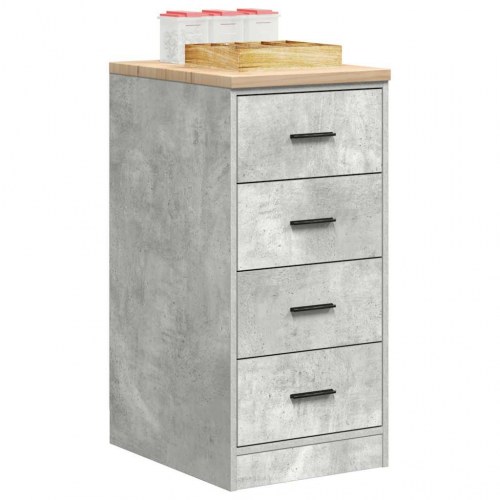 Garageopbevaringsskab med 4 skuffer - betongrå, 40×51×85 cm, bordplade i massivt fyrretræ