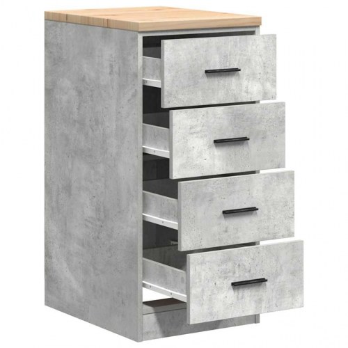 Garageopbevaringsskab med 4 skuffer - betongrå, 40×51×85 cm, bordplade i massivt fyrretræ