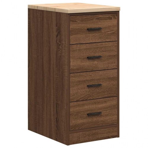 Garageopbevaringsskab - brun eg, 40×51×85 cm, massivt fyrretræ top, 4 skuffer
