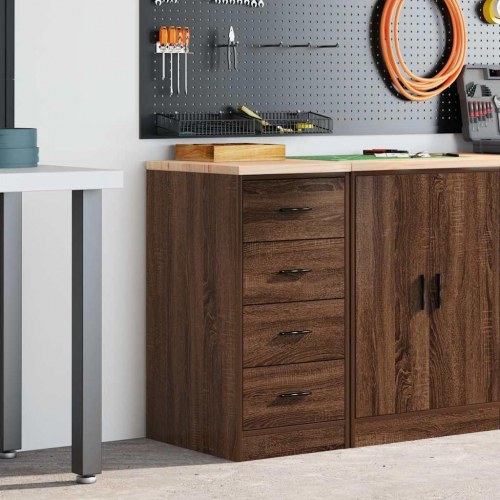 Garageopbevaringsskab - brun eg, 40×51×85 cm, massivt fyrretræ top, 4 skuffer