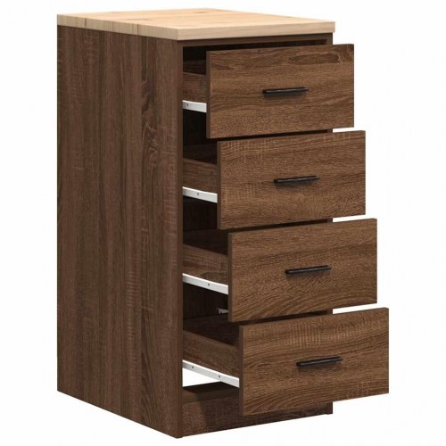 Garageopbevaringsskab - brun eg, 40×51×85 cm, massivt fyrretræ top, 4 skuffer
