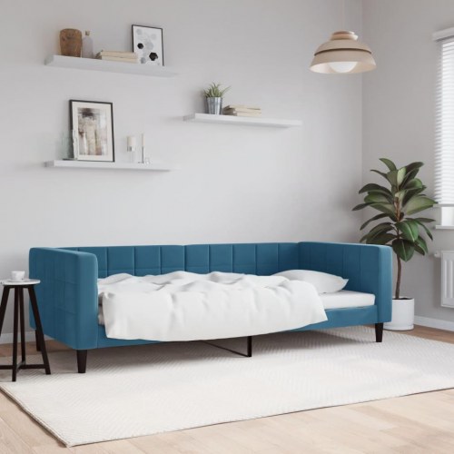 Daybed 90×200 cm i velour - blå sengeramme/sovesofa