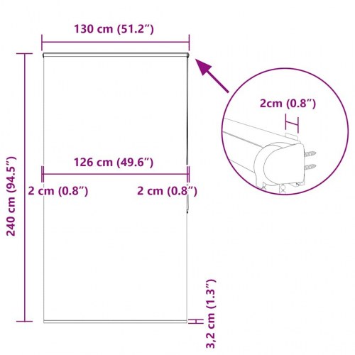 Bruserullegardin med kassette 130x240 cm Stofbredde 126 cm