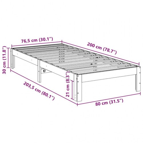 Sengeramme 80 x 200 cm i massivt fyrretræ - gyldenbrun