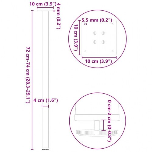 Bordben 4 stk. naturstål 72-74 cm