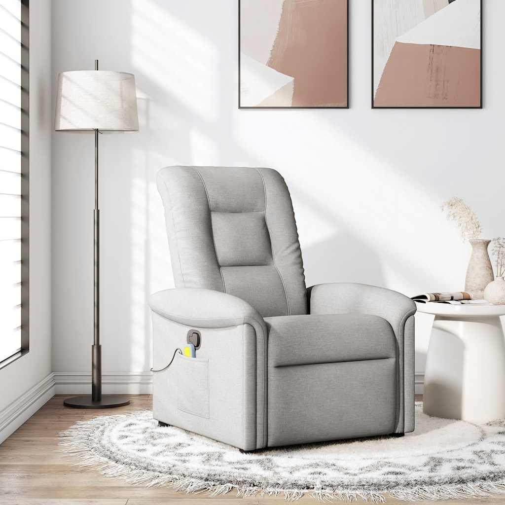 Massagestol i stof - skygrå, manuel recliner med 6-punkts vibrationsmassage