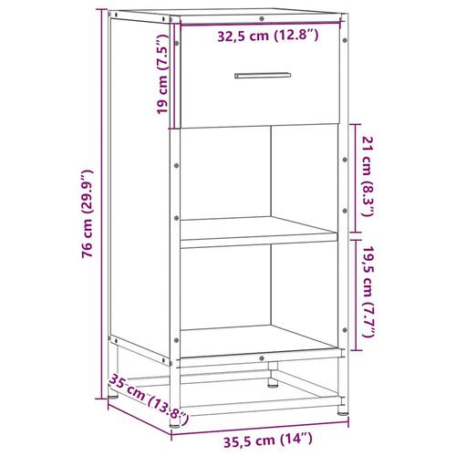 Skab 35,5x35x76 cm konstrueret træ og metal grå sonoma-eg