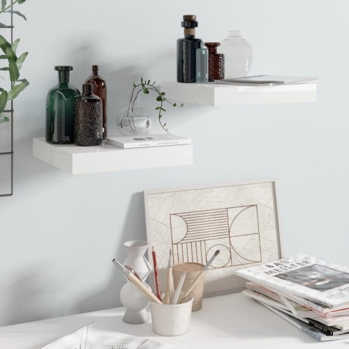 Væghylder sæt á 2 - 23 × 23,5 × 3,8 cm - MDF hvid højglans