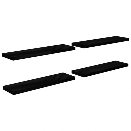 Væghylder 4 stk. - 90 × 23,5 × 3,8 cm, MDF i sort højglans