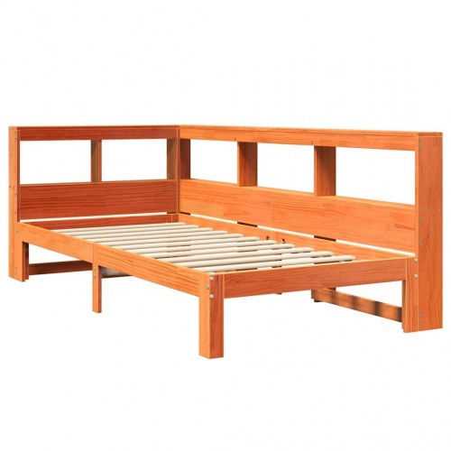 Seng med reol uden madras 90x200 cm massivt fyrretræ gyldenbrun