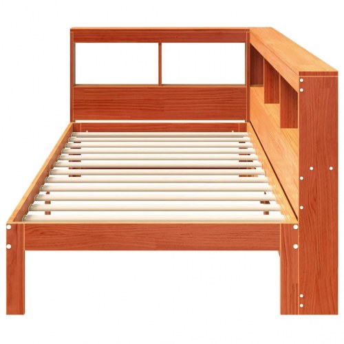 Seng med reol uden madras 90x200 cm massivt fyrretræ gyldenbrun