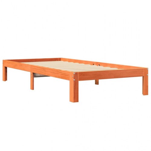 Seng med reol uden madras 90x200 cm massivt fyrretræ gyldenbrun