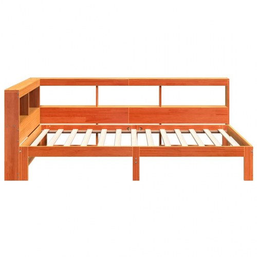 Seng med reol uden madras 90x200 cm massivt fyrretræ gyldenbrun