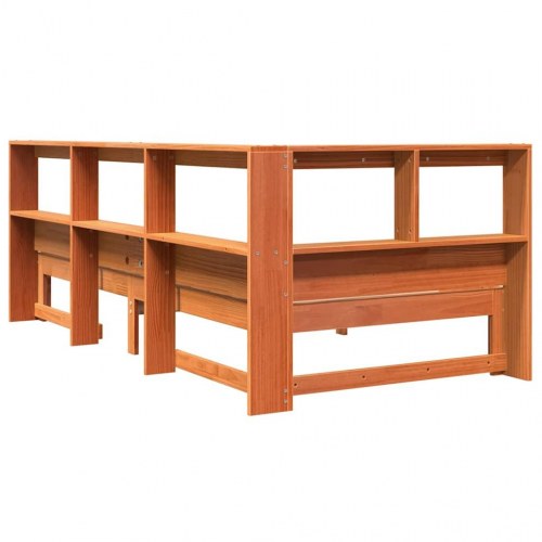 Seng med reol uden madras 90x200 cm massivt fyrretræ gyldenbrun