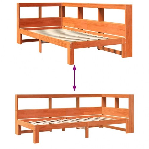 Seng med reol uden madras 90x200 cm massivt fyrretræ gyldenbrun