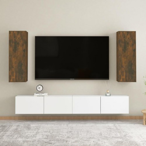 Væghængte TV-skabe 2 stk. 30,5 x 30 x 90 cm - røget egetræ