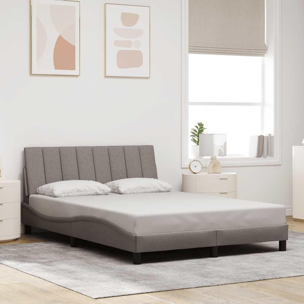 Sengeramme Hanko 140x200 cm i stof med sengegavl og LED - gråbrun