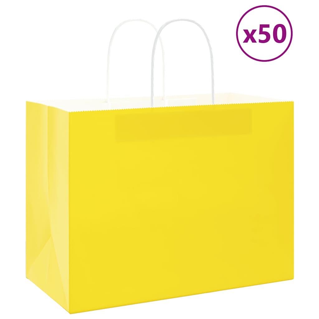 Papirposer med hank - 50 stk., 32×17×25 cm, gul