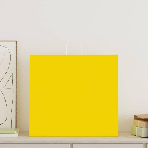Papirposer med håndtag - 50 stk., 54 × 15 × 49 cm, gul