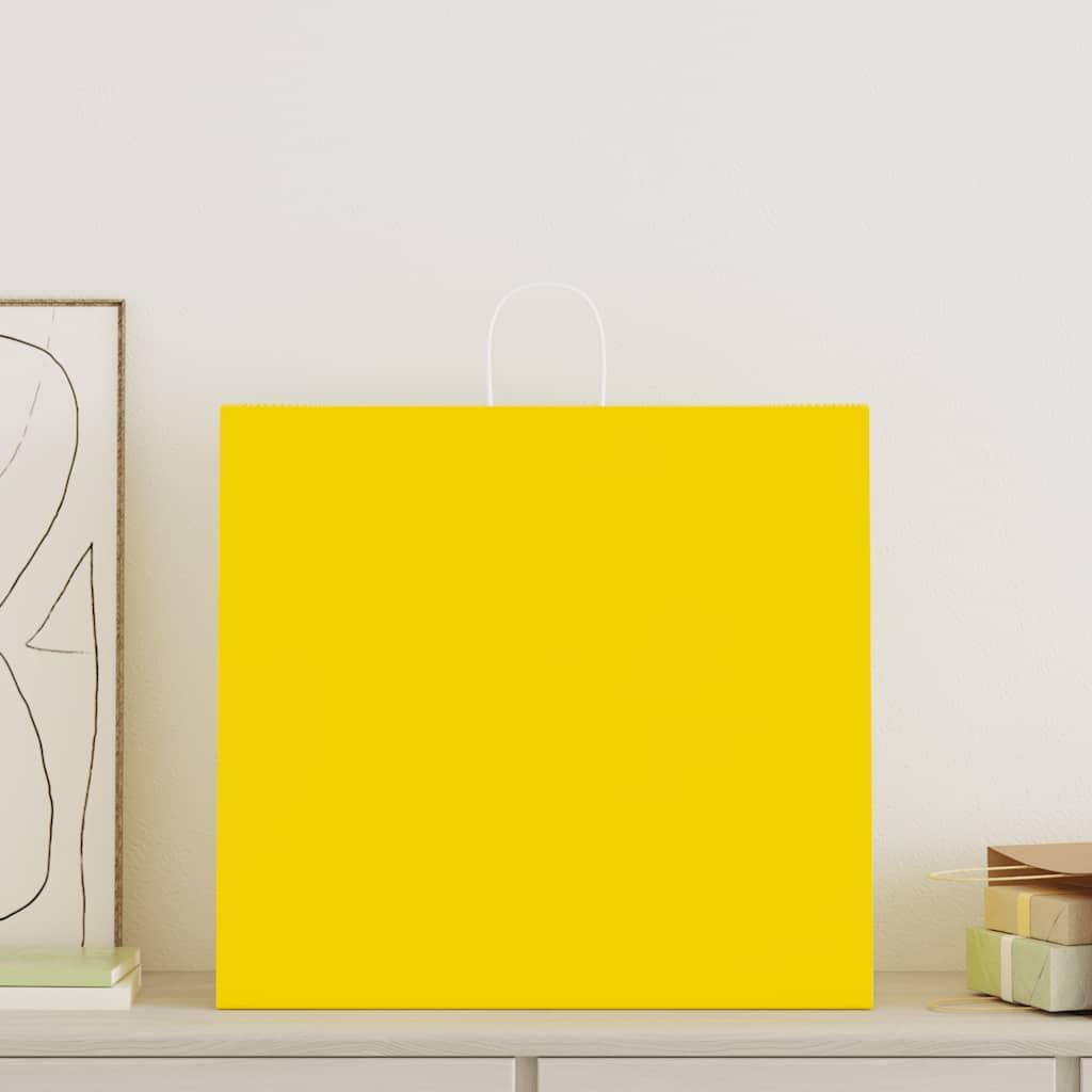 Papirposer med håndtag - 50 stk., 54 × 15 × 49 cm, gul