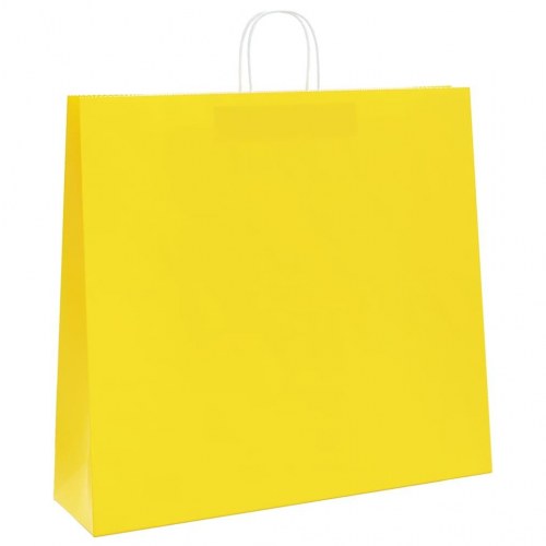 Papirposer med håndtag - 50 stk., 54 × 15 × 49 cm, gul