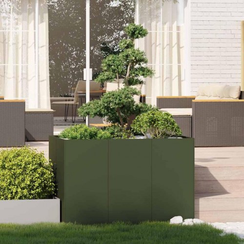 Plantekasse i stål 120 × 80 × 80 cm - olivengrøn