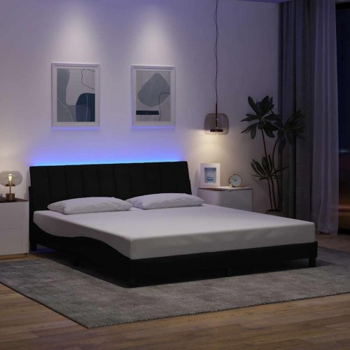 Sengeramme Hanko 180 x 200 cm med LED og gavlpude - sort