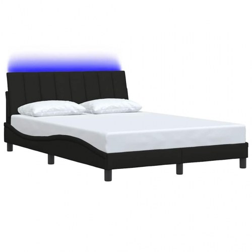 Sengeramme Hanko 140 x 200 cm med LED og gavlpude - sort
