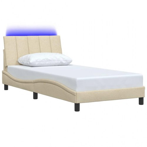 Sengeramme med LED og gavlpude - creme, 100 x 200 cm