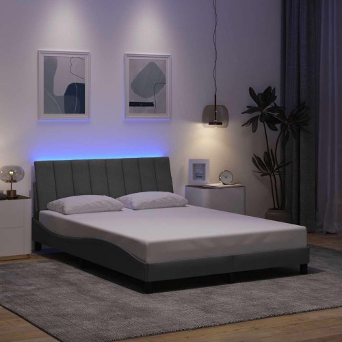 Sengeramme Hanko uden madras med LED og gavlpude - lysegrå 120 x 200 cm