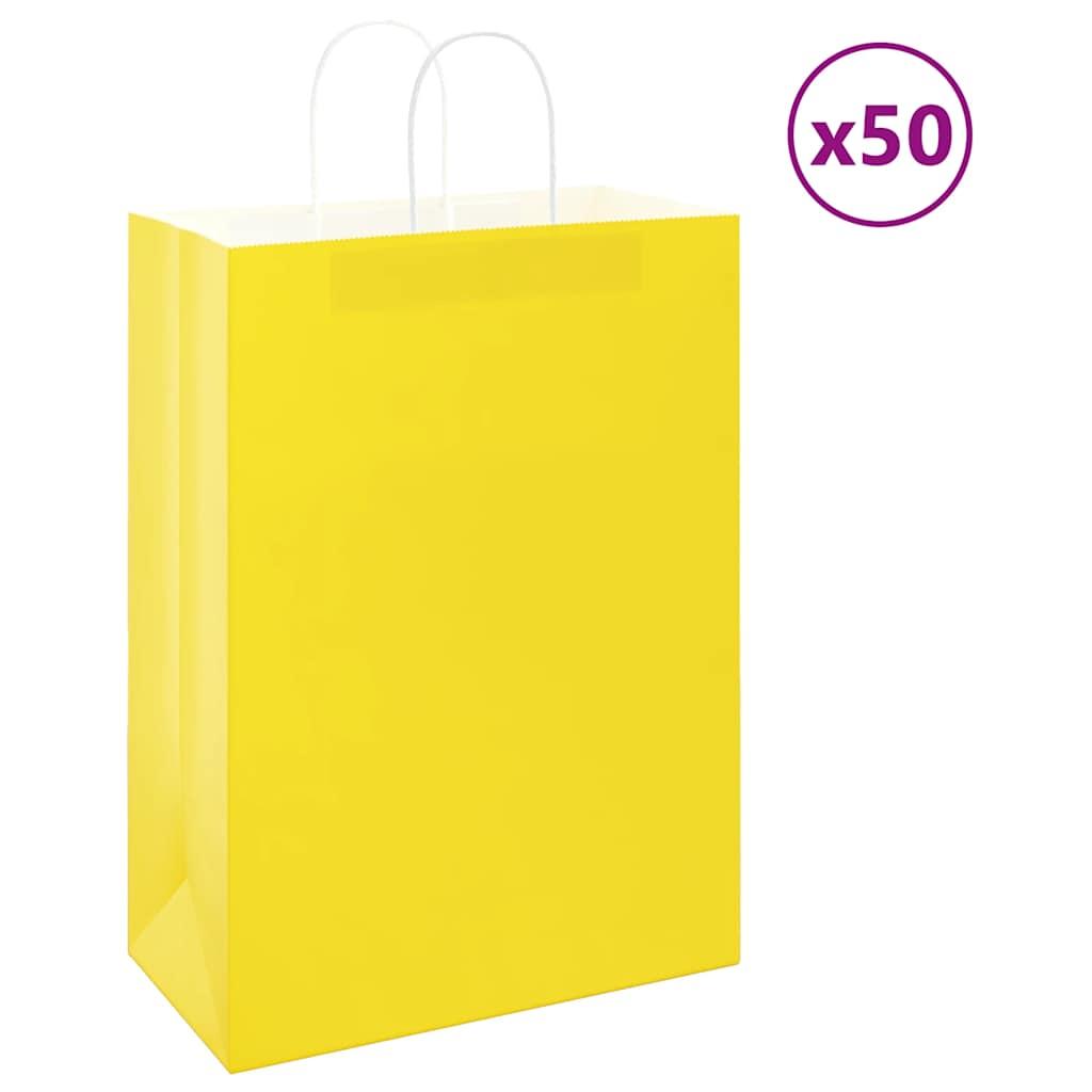 Papirposer med håndtag 32 × 17 × 44 cm - gul, 50 stk.