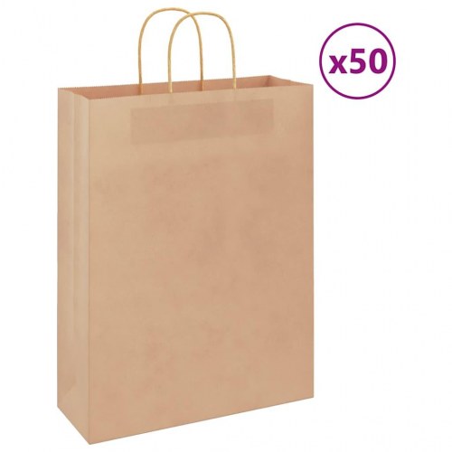 Papirposer med håndtag 50 stk. 32 x 12 x 42 cm - brun