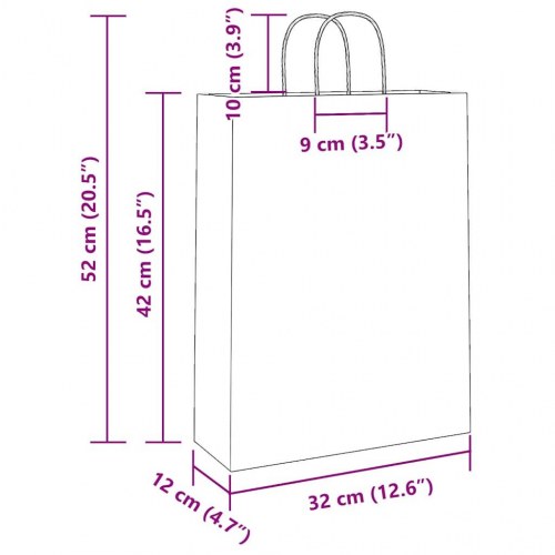 Papirposer med håndtag 50 stk. 32 x 12 x 42 cm - brun